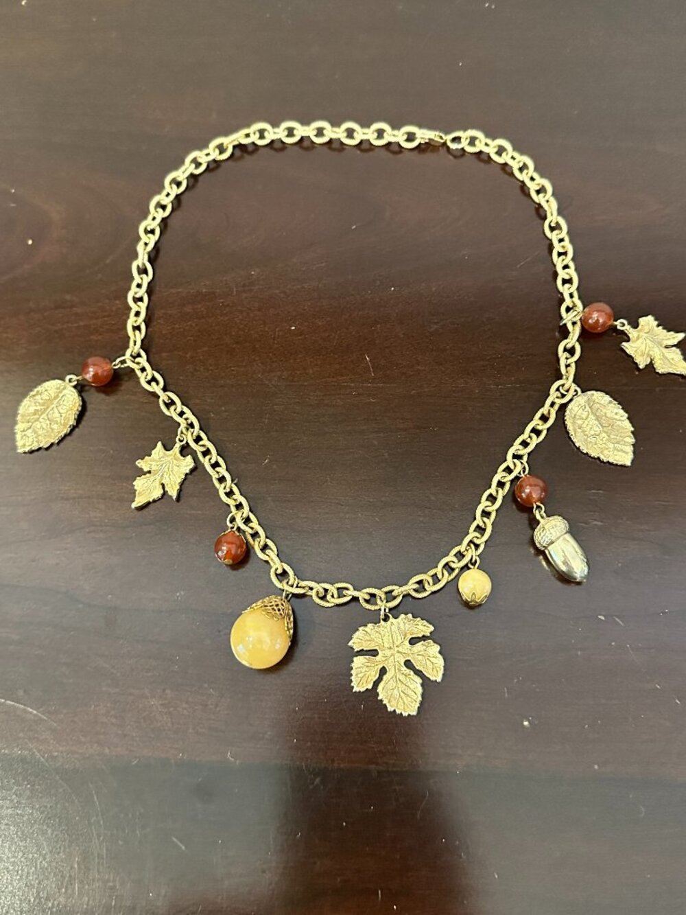 Acorn Falling Leaves Charms Autumn Fall Vintage Necklace